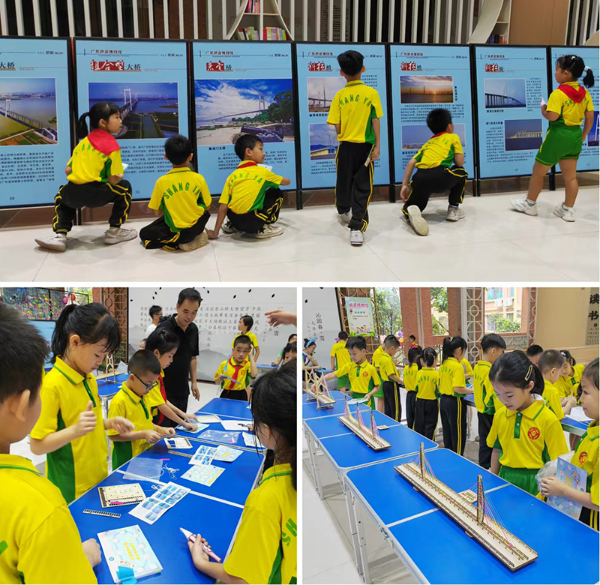 学生们认真参观学习桥梁知识展览和积极参与桥梁模型手工制作.jpg
